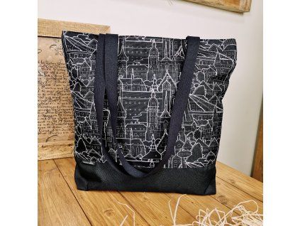 Taška na zips - čierno biele mesto - malá