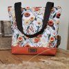 Taška na zips -kvietky s oranžovou - veľká